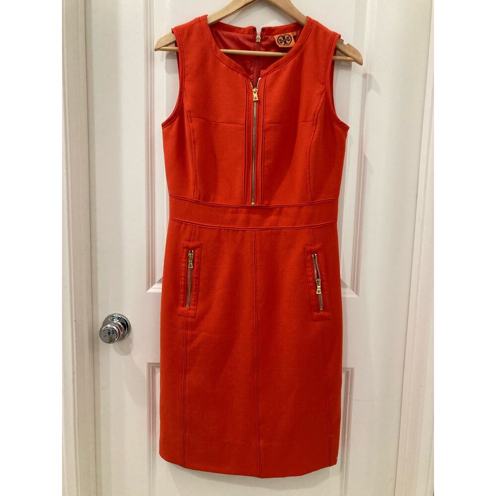 Tory Burch Mariel Orange & Gold Marmalade Knit Sleeveless Shift Dress Size 6 - Picture 14 of 14